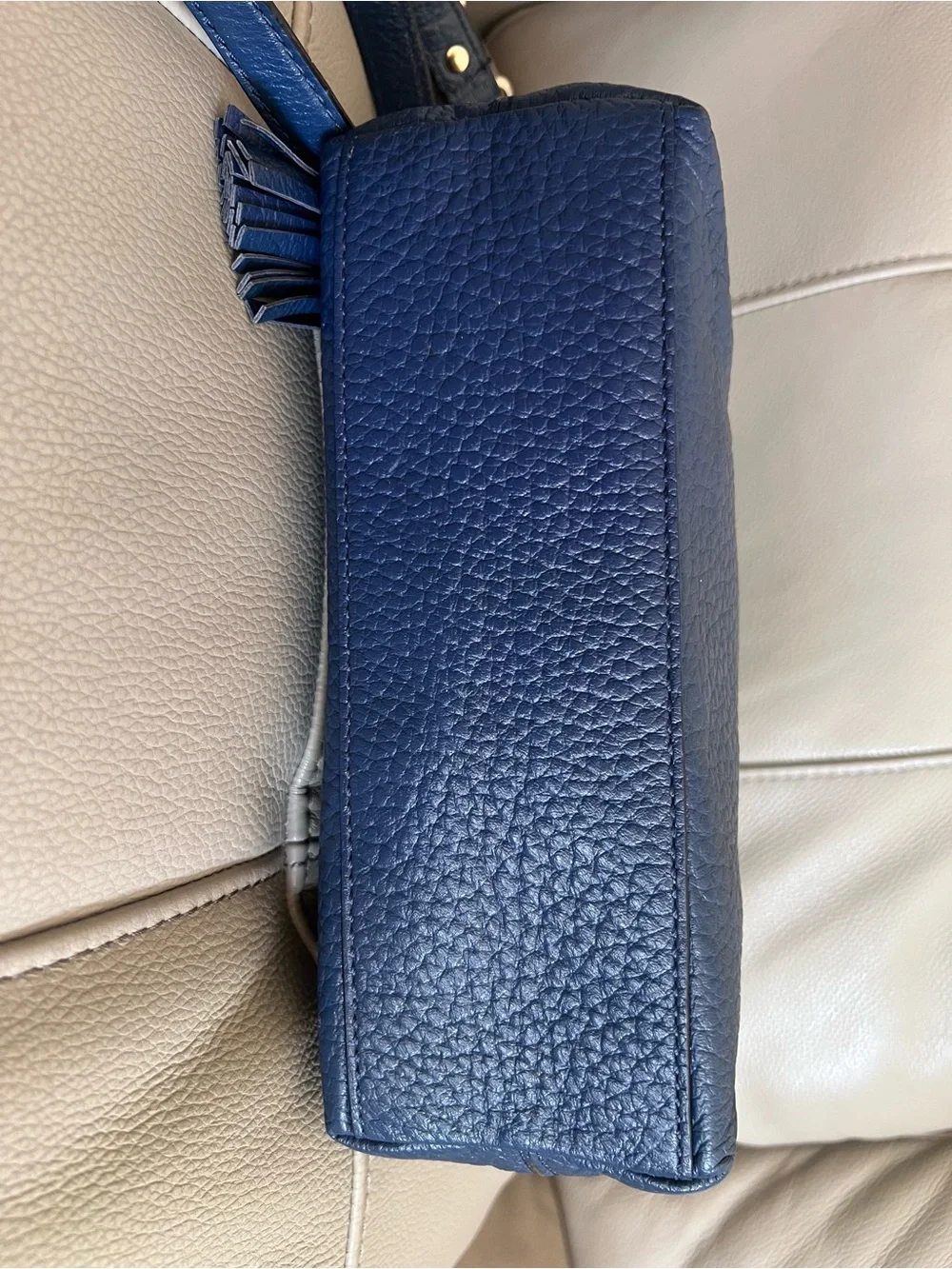 Kate Spade New York Avenue Blue Leather Cross Body Bag with Tassel
